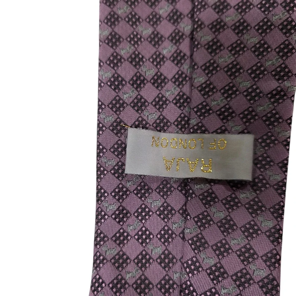 Raja Of London Mens Necktie Purple Silver Silk Woven Diamond‎ Pattern Classic